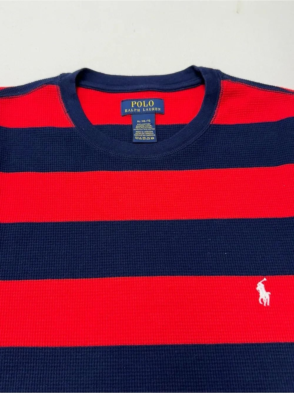 Polo Ralph Lauren Shirt Men XL Waffle Knit Thermal Heavy Cotton Crewneck Blue